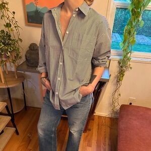 Classic Women’s Navy & White Stripe Button-Up 100% Cooton Shirt. In Store. New.